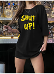 Baskılı Oversize Bisiklet Yaka T-shirt - Siyah