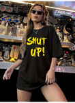 Baskılı Oversize Bisiklet Yaka T-shirt - Siyah