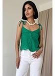 Yeşil Bağcıklı Brode Bluz