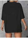 Baskılı Oversize Bisiklet Yaka T-shirt - Siyah