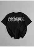 Baskılı Oversize Bisiklet Yaka T-shirt - Siyah