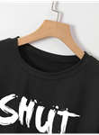 Baskılı Oversize Bisiklet Yaka T-shirt - Siyah