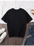 Baskılı Oversize Bisiklet Yaka T-shirt - Siyah