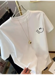 Baskılı Oversize Bisiklet Yaka T-shirt - Beyaz