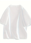 Baskılı Oversize Bisiklet Yaka T-shirt - Beyaz