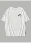 Baskılı Oversize Bisiklet Yaka T-shirt - Beyaz