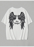 Baskılı Oversize Bisiklet Yaka T-shirt - Beyaz