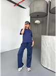 Osy Modal Yumuşak Dokulu Kumaş Kısa Kollu Bluz Rahat Pantalon Ikili Takım- Lacivert