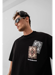 Erkek Baskılı Oversize T-shirt - Siyah