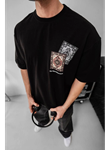 Erkek Baskılı Oversize T-shirt - Siyah
