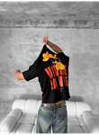 Ön Ve Arka Baskılı Oversize Bisiklet Yaka T-shirt- Siyah