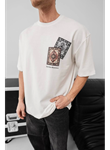 Erkek Baskılı Oversize T-shirt - Beyaz
