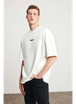 Unisex Baskılı Oversize T-Shirt - Beyaz