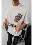 Erkek Baskılı Oversize T-shirt - Beyaz
