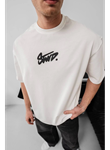 Erkek Baskılı Oversize T-shirt - Beyaz