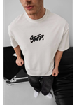 Erkek Baskılı Oversize T-shirt - Beyaz