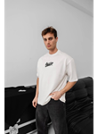 Erkek Baskılı Oversize T-shirt - Beyaz