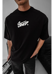 Erkek Baskılı Oversize T-shirt - Siyah