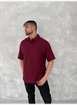 Yakalı Patlı Kısa Kol T-shirt - Bordo