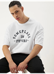 Erkek Baskılı Oversize T-shirt - Beyaz