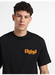 Erkek Baskılı Oversize T-shirt - Siyah