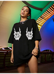 Baskılı Oversize T-shirt - Siyah