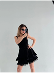 Mini Askılı Elbise - Siyah