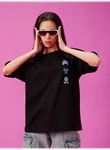 Baskılı Oversize T-shirt - Siyah