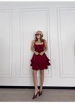 Mini Askılı Elbise - Bordo