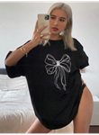 Baskılı Oversize T-shirt - Siyah