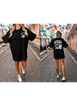 Bisiklet Yaka Baskılı T-shirt - Siyah