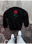 Oversize Üç İplik Bisiklet Yaka Baskılı SweatShirt - Siyah