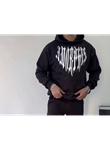 Uzun Kol Kapşonlu Baskılı SweatShirt - Siyah