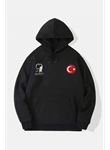 10 Kasıma Özel Üç İplik Kapşonlu Baskılı SweatShirt - Siyah