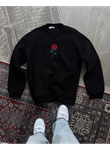 Oversize Üç İplik Bisiklet Yaka Baskılı SweatShirt - Siyah