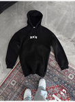 Uzun Kol Kapşonlu Göğüs Baskılı SweatShirt - Siyah