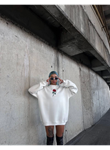 Oversize Üç İplik Bisiklet Yaka Baskılı SweatShirt - Beyaz