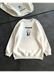 Kışlık Bisiklet Yaka Baskılı SweatShirt - Beyaz