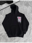 Uzun Kol Kapşonlu Ön Ve Arka Baskılı SweatShirt - Siyah