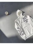 Uzun Kol Kapşonlu Baskılı SweatShirt - Beyaz