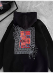 Uzun Kol Kapşonlu Ön Ve Arka Baskılı SweatShirt - Siyah