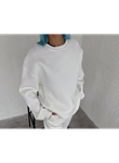 Kışlık Bisiklet Yaka Üç İplik Basic SweatShirt - Beyaz