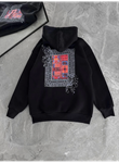 Uzun Kol Kapşonlu Ön Ve Arka Baskılı SweatShirt - Siyah
