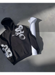 Uzun Kol Kapşonlu Baskılı SweatShirt - Siyah