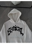 Kışlık Kapşonlu Baskılı Oversize SweatShirt- Beyaz