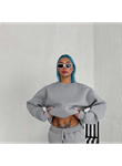 Kışlık Bisiklet Yaka Üç İplik Basic SweatShirt - Gri
