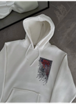 Uzun Kol Kapşonlu Ön Ve Arka Baskılı SweatShirt - Beyaz