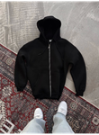 Oversize Tam Fermuarlı Uzun Kol Hırka - Siyah