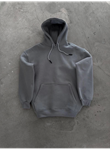Kapşonlu Üç İplik Penye Basic SweatShirt - Boyalı Gri