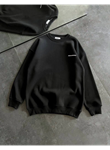 Kışlık Bisiklet Yaka Oversize Baskılı SweatShirt - Siyah